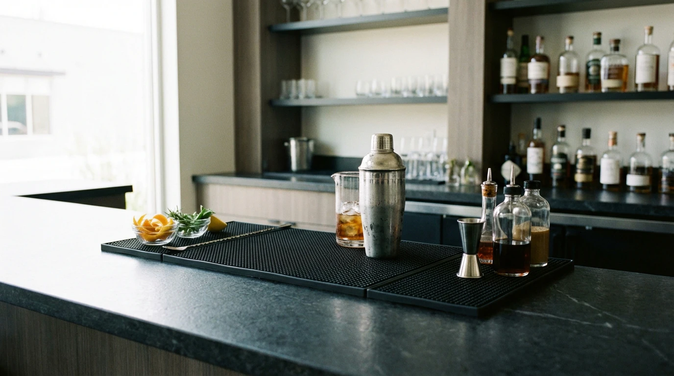 Modern cocktail bar with rubber spill mat