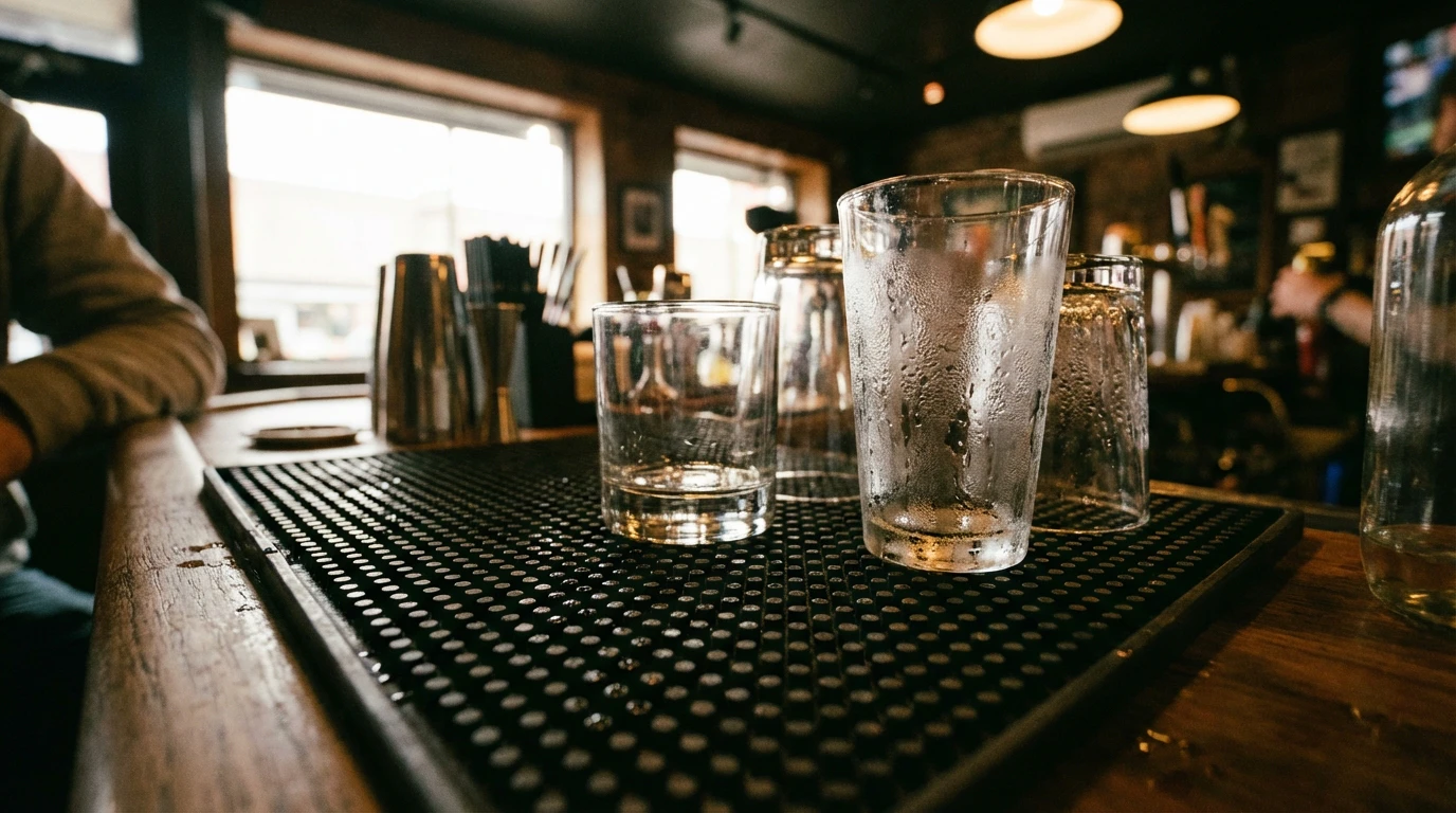 Rubber Bar Mats: Pros, Cons & Best Uses Professional rubber bar mat with cocktail glasses