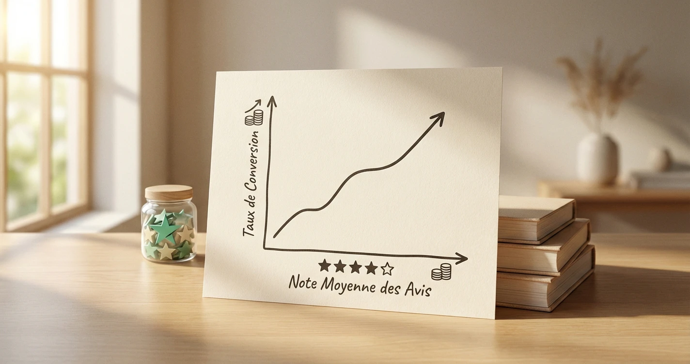 Graphique corrélation entre note moyenne avis client et taux de conversion e-commerce - Google My Business vs Trustpilot vs Avis Vérifiés